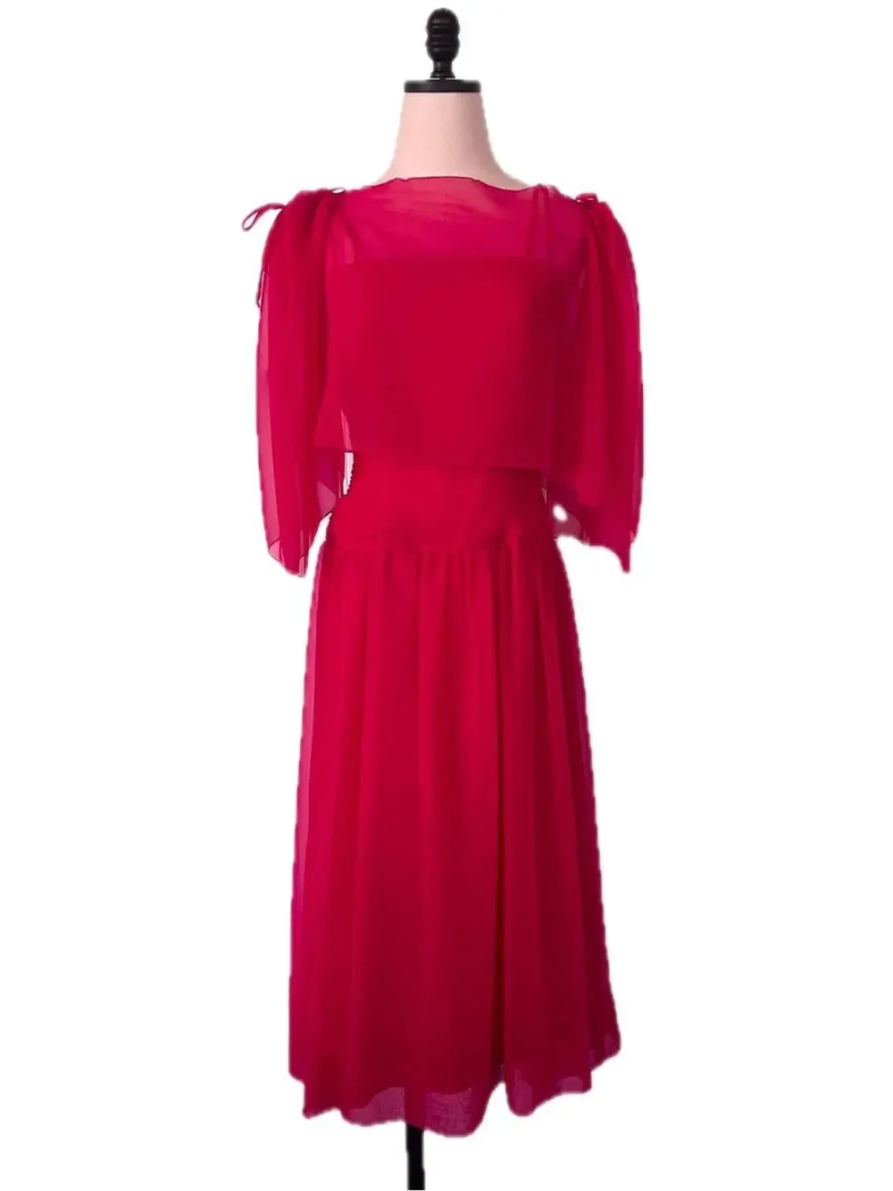 Vintage 60s House of Bianchi Pink Chiffon Gown Matching Sheer Overlay Small XS